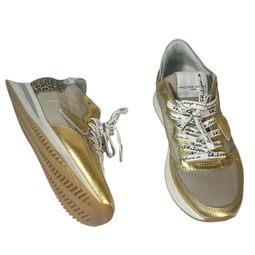 Philippe Model Tropez Mondial Leopard Print Golden Sneakers EU 37 US 7
